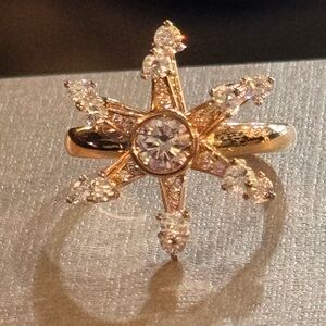 925 Sterling & Simulated Diamond Starburst Spinner Ring Rose Gold Plated